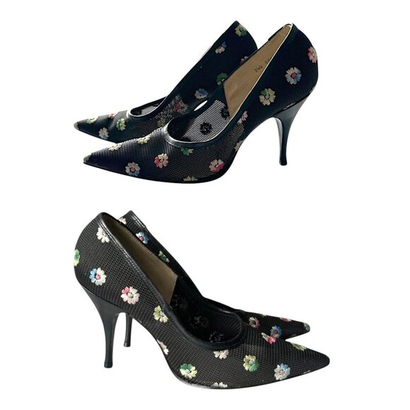 Vintage LENARDI Mesh Floral Heels, Black I multi, 50-60s - Picture 13 of 14